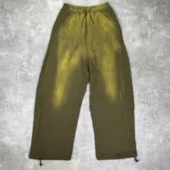24ss　EDEN ワイドスウェットパンツ　ブリーチ加工　カーキ　ドローコード