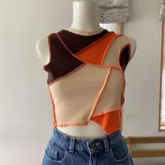 パッチワークノースリーブクロップトップ s