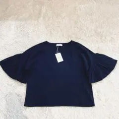 ♡未使用♡ タグ付き エニィスィス ニット 半袖 フレア 紺 ネイビー