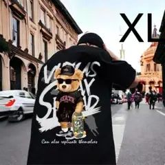 ビック　Ｔシャツ　ストリート　韓国　ヒップホップ　クマ　ブラック　プリント