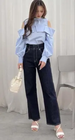 MERCURYDUO ハイウエストストレートストレッチデニム
