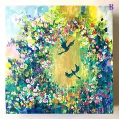 光と遊ぶ青い鳥 B 立体パネルキャンバス アクリル画