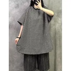 新品 Tシャツ ブラウス オーバーサイズ チェック レトロ＆ゆったり 通勤