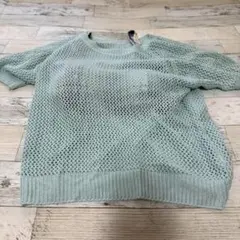 ミントグリーン メッシュ編み 半袖ニット