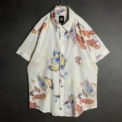 ヴィンテージ✨半袖シャツ 総柄 ペイズリー コットンボイル ゆるダボ 白 L