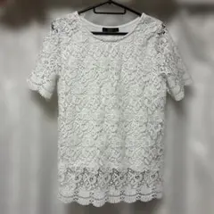 AZUL by moussy レース 半袖Tシャツ L ホワイト