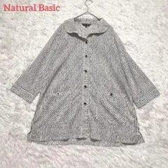 ナチュラルベーシック/薄手ジャケットM ロングシャツ　ブラウス　ストライプ透け感