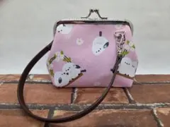 持ち手付き　がま口財布　大きいシマエナ(ピンク)　バッグチャーム