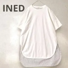 【美品】INED ドッキングTシャツ ストライプシャツ風 9号