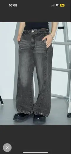 ブラックデニムバレルレックパンツ Lサイズ