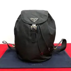 極 美品 プラダ 三角ロゴ 金具 レザー ナイロン リュックサック バックパック