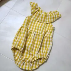 SHEIN 美品 黄色 ギンガムチェック ロンパース