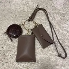 【新品未使用】3連ショルダー スマホショルダー(ブラウン)