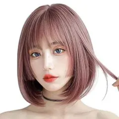 ウィッグ フル 姫髪 姫カット アッシュ ピンク ネット付 ボブ ストレート