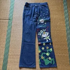フレアデニム綿パンツ カラフルキャラクター