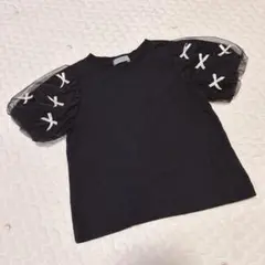 100サイズ　袖チュールリボンTシャツ