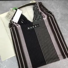 MARNI マルニ ハンモックバッグ ストライプ ショッピングバッグ ネイビー