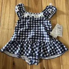 ネイビー チェック柄 水着 フリル付き