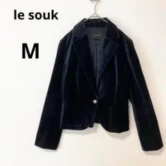 le souk ルスーク M ベロア テーラードジャケット ブラック 金ボタン