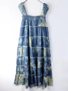 used レトロ 古着 デニム シャンブレー タイダイ柄 ティアード ワンピース