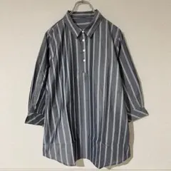 ストライプシャツ ハーフボタンシャツ チュニックシャツ レディース L古着