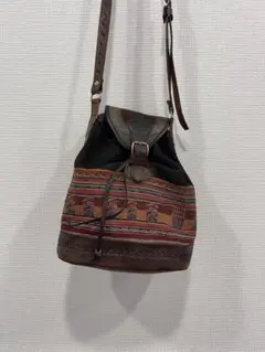 メキシカンラグ柄　本革レザー　ショルダーバッグ