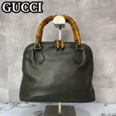 良品 オールドグッチ ハンドバッグ バンブー ゴールド金具 レザー 深緑