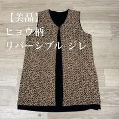 【美品】リバーシブル ジレ ベスト ヒョウ柄 黒 ヴィンテージ 秋冬