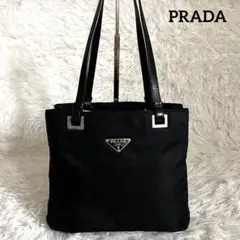 良品✨プラダ トートバッグ 三角プレート ナイロン 黒 レザー 肩掛け