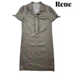 Rene ルネ 半袖 麻 リネン ワンピース 袖リボン 上品 36
