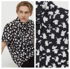 H&M ポケモンPokemon アロハシャツ　ピカチュウ　半袖　S ブラック