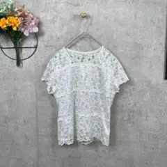 【美品】Tシャツ カットソー 半袖 総レース Free ホワイト 花柄
