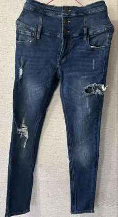 ダメージ加工ダークブルースキニージーンズ