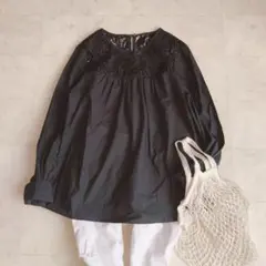 美品♪【Spick＆Span フレームワークス】ケミカルレースブラウス/黒