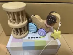 木製引っ張りおもちゃ犬といろはタワー　2点セット