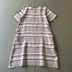 【美品】オニヴァ 麻100％　マルチボーダーリネンワンピース