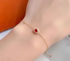 レッドストーン＆ ジルコニアブレスレット 15〜19cm