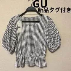 GU ジーユー チェックボリュームスリーブブラウス トップス レディース