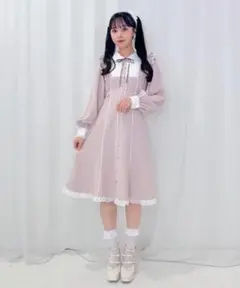 Honey Cinnamon レース切替えマーメイドワンピース ピンク 量産型