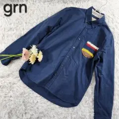 【grn】ジーアールエヌ メンズ 毛糸胸ポケット付き長袖シャツ L
