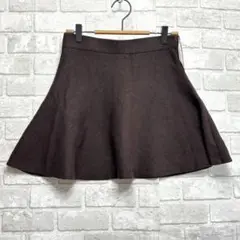 新品 未使用 グレイル ニット フレア ミニスカート F ブラウン 女っぽ 無地