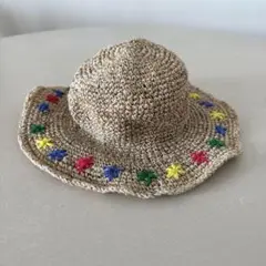 麦わら帽子　お花モチーフ