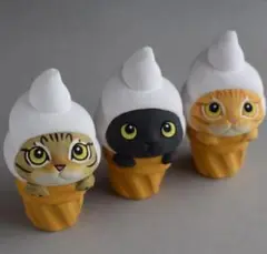 猫のアイスクリームコーン置物 3点セット