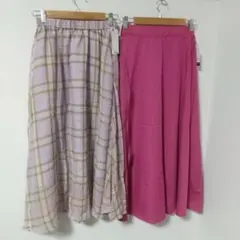 ロング スカート パープルチェックとピンク
