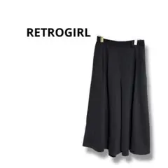 【レトロガール】ガウチョパンツ　クロップド丈　無地　ブラック　M