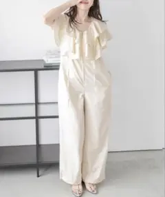 【新品タグ付き】AMELY フロントジップオールインワン　アイボリー　L