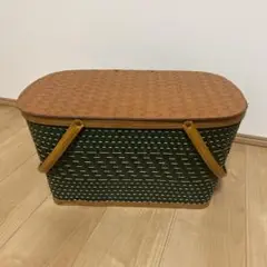 【希少】バーリントンホークアイピクニックバスケット アメリカ購入グリーン 緑色 ビンテージ ピクニックバスケット Burlington バーリントン