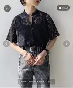 【PAGEBOY】レースバンドカラーシャツ　ブラック フリーサイズ