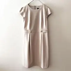アンタイトル　ワンピース　半袖　ミディ丈　金ボタン　上品　ベージュ　2【M】