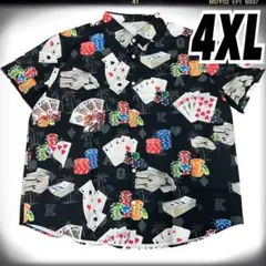 (529)4XL メンズアロハ カジノ柄 ラスベガス トランプ ブラック